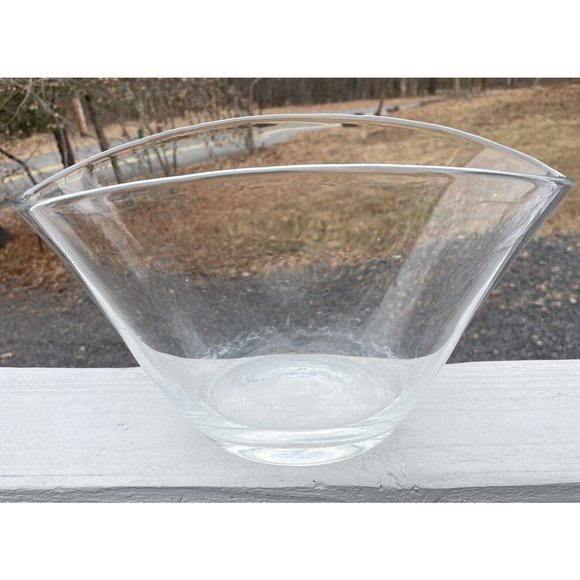 LARGE MCM Vintage Glass 12.25" Centerpiece Bowl Modern Clear Decor Design - Picture 5 of 16